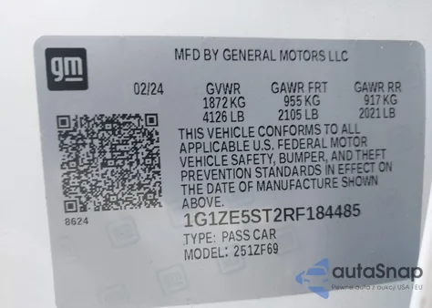 2024 Chevrolet Malibu Fwd 2Lt z USA, uszkodzony, nr VIN 1G1ZE5ST2RF184485